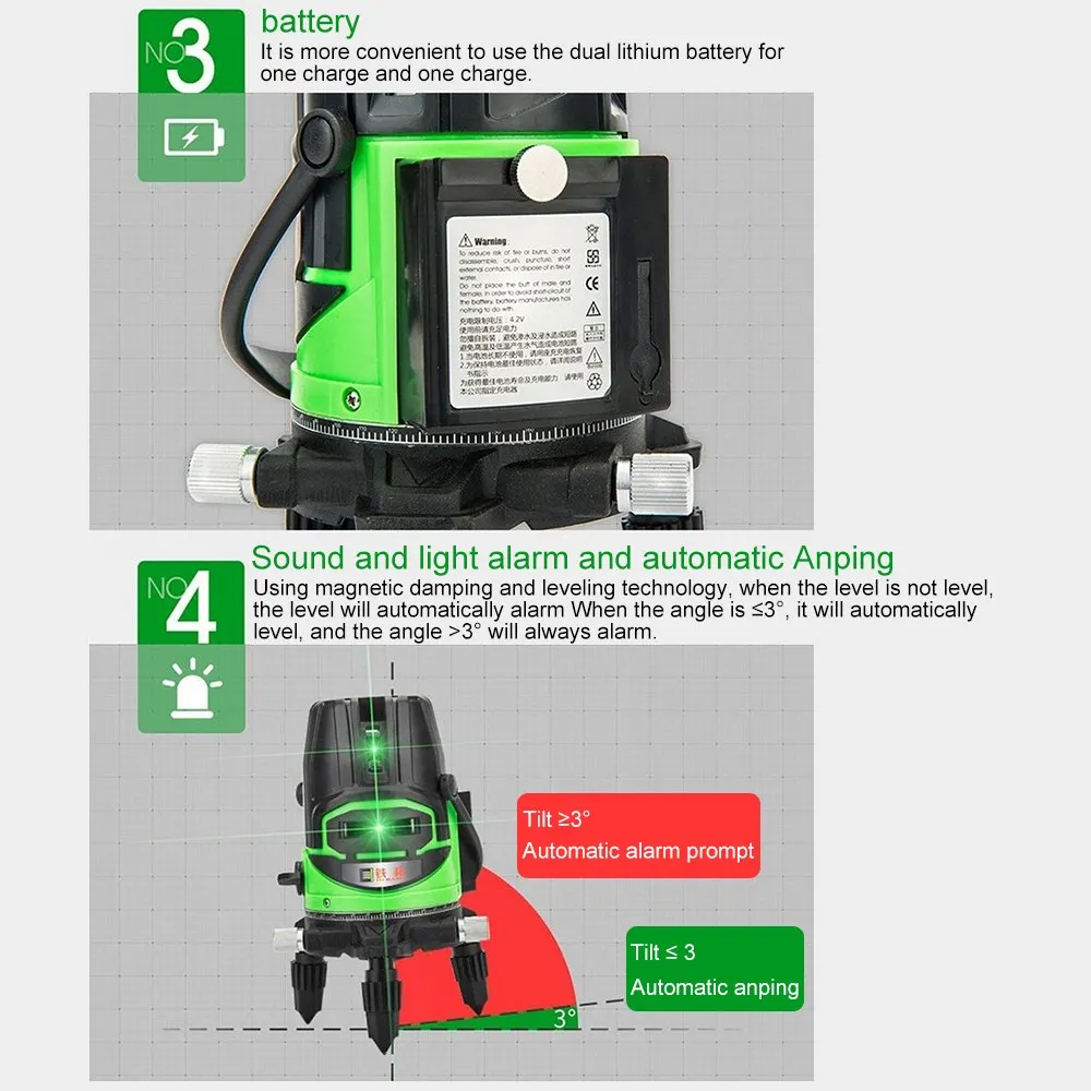 Лазерный уровень нивелир с 5 линиями синего цвета 2 луча зеленый лазерный луч