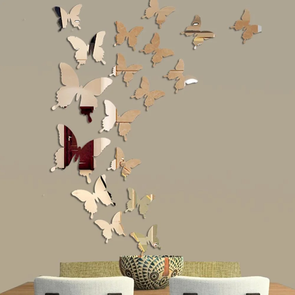 

3d Mirror Wall Party Wedding Home Decors Room Decoration Butterfly Fridge Wall Decal Hot 24pcs Mirror Wall Sticker Butterflies