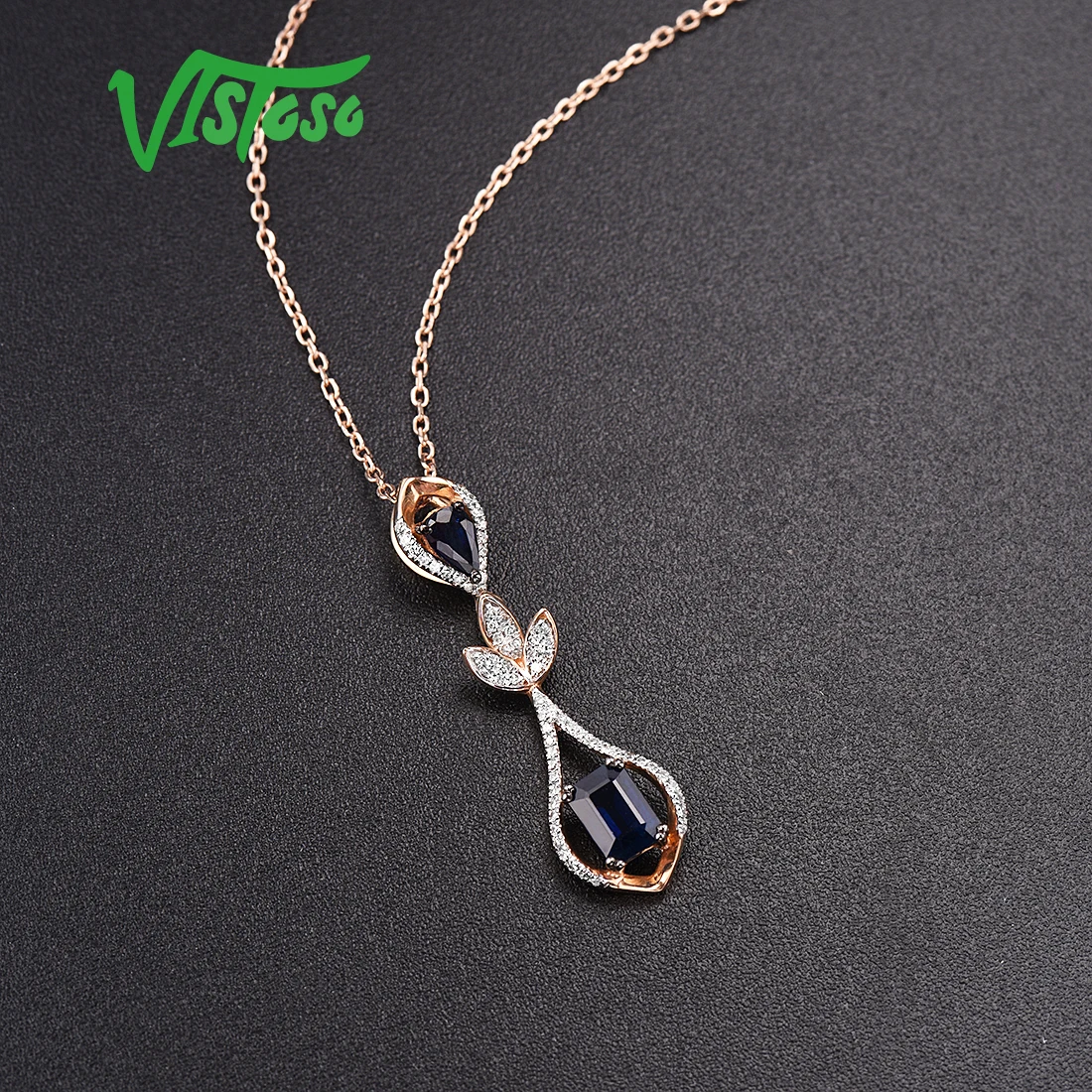 Женский Золотой кулон с сапфирами VISTOSO розовое золото 14 к 585 пробы со сверкающими