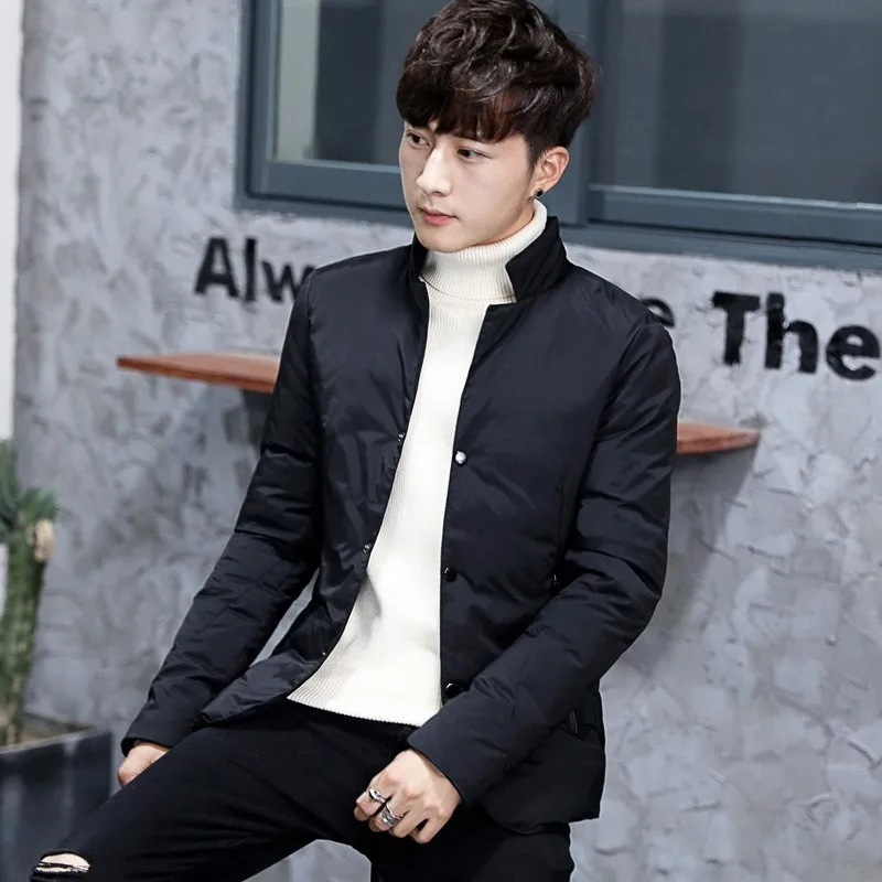 

Winter Mens Warm Padded Parka Single Breasted Business Man Office Work Slim Fit Outwear Coat Casual Ultra-light Short Parkas 4XL