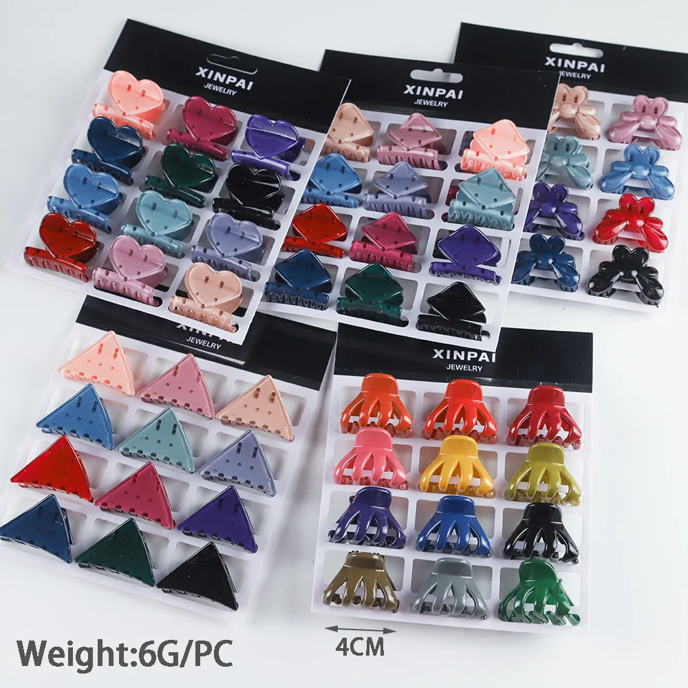 12Color/Card 4CM Acrylic Plastic Small Crab Hair Claw Clip Women Girls Cute Candy Mini Solid Barrette Clamp Hair Accessories Set images - 6