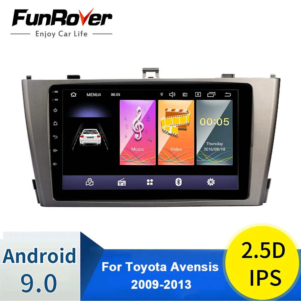 Funrover Android 9,0 4G Автомобильный Радио Мультимедиа Видео плеер навигация gps WiFi 2 din для Toyota Avensis 2009-2013 без dvd
