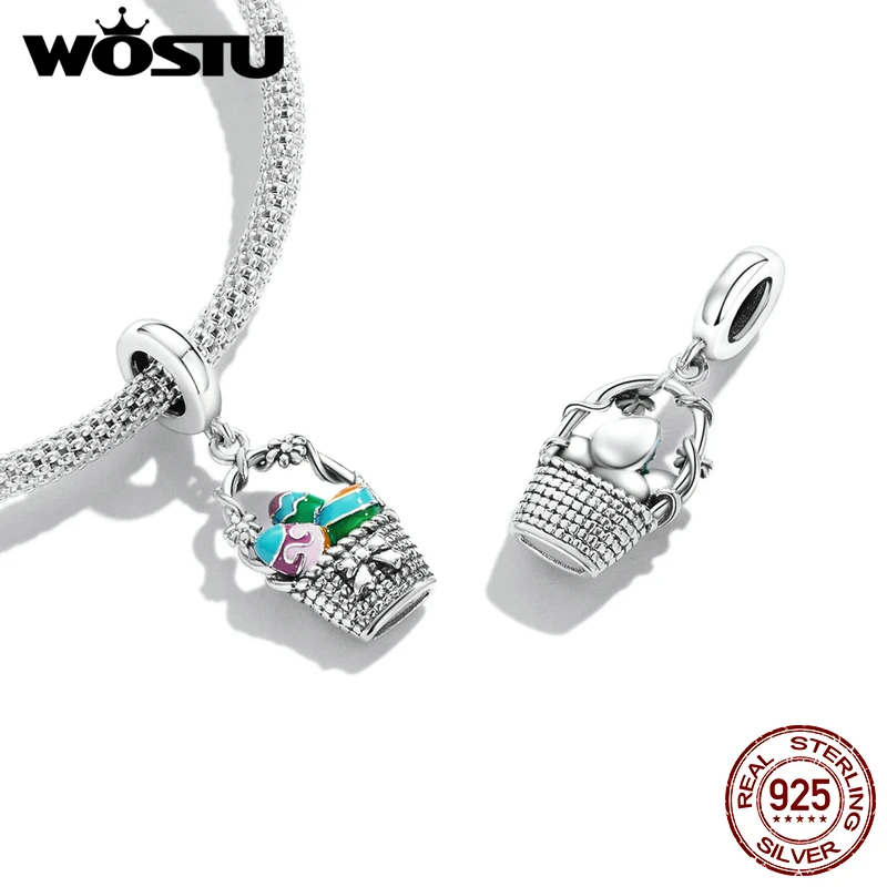 WOSTU Подвеска из стерлингового серебра 925 пробы кролик корзина для пасхальных яиц