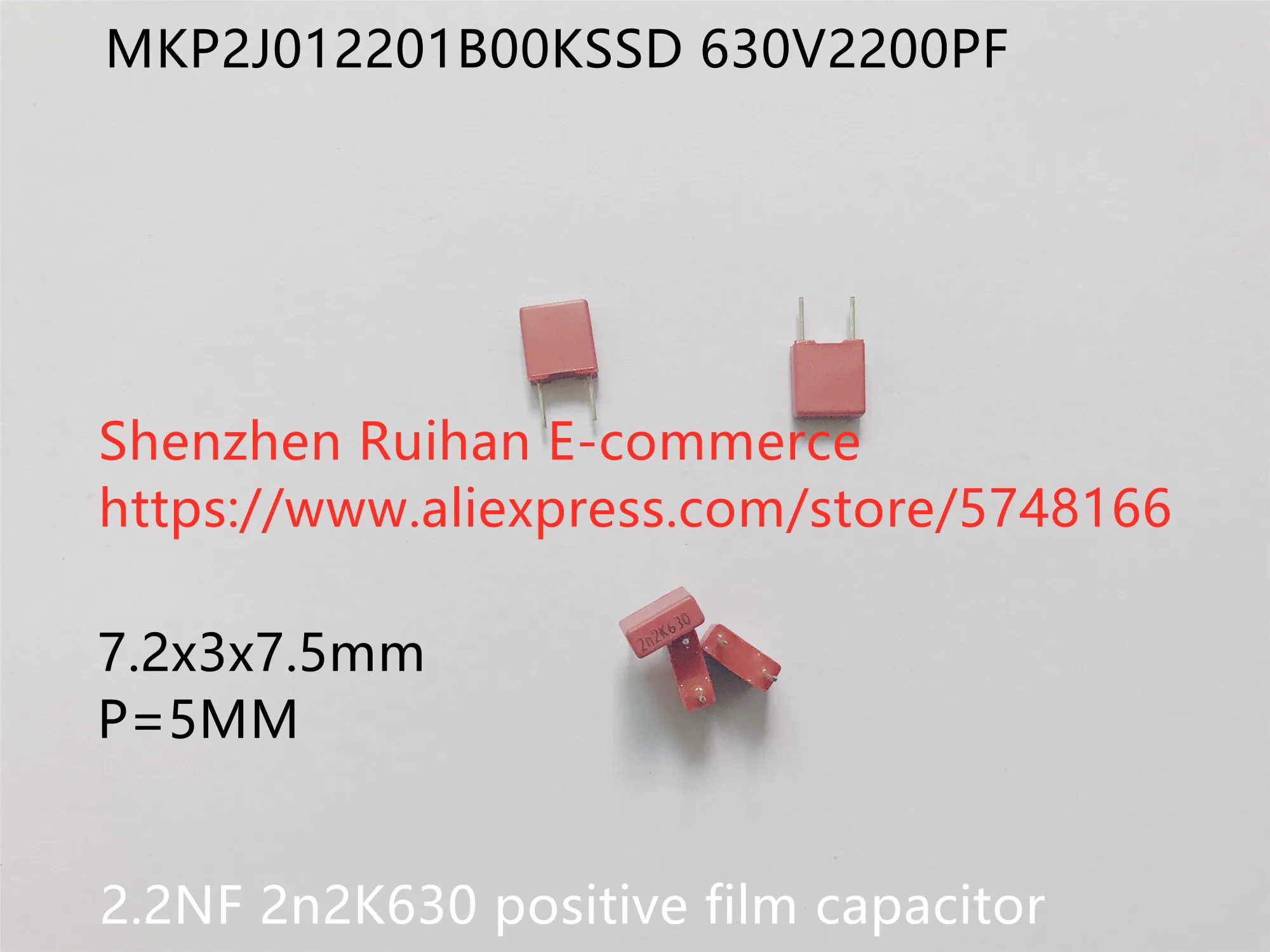 

Оригинальный новый 100% MKP2J012201B00KSSD 630V2200PF 2.2NF 2n2K630 конденсатор с положительной пленкой 7,2x3x7,5 мм P = 5 мм (индуктор)