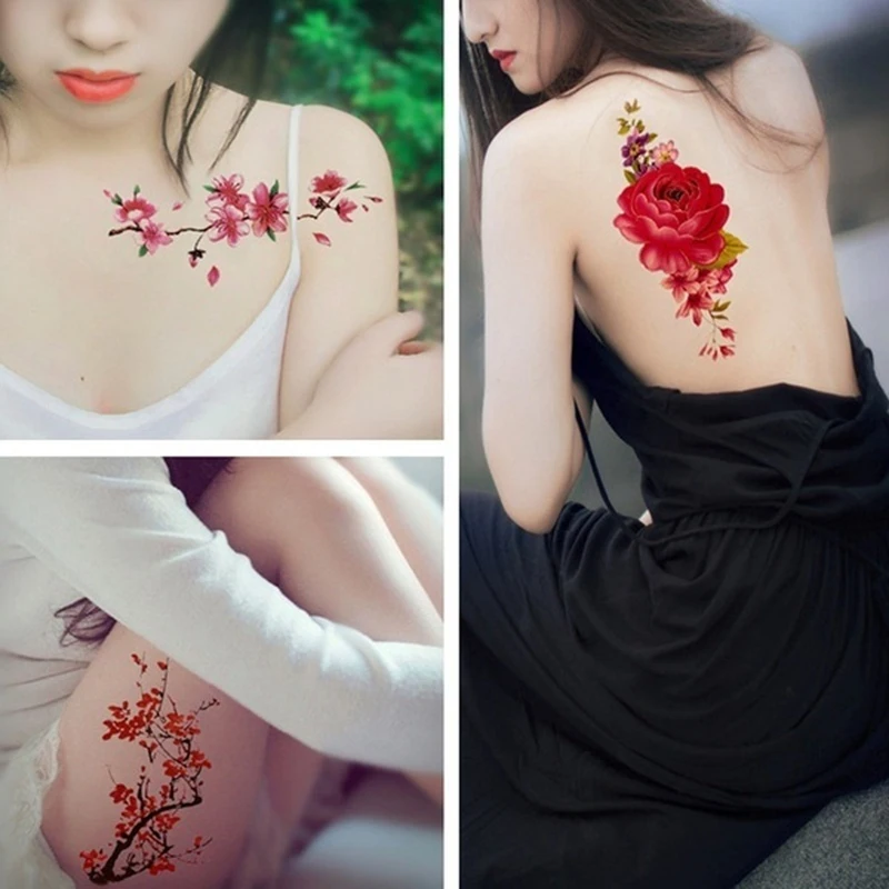 

24 Color Artificial Flowers Tattoo Stickers Flash Fake Waterproof Temporary Tattoos Disposable Body Art Tattoo