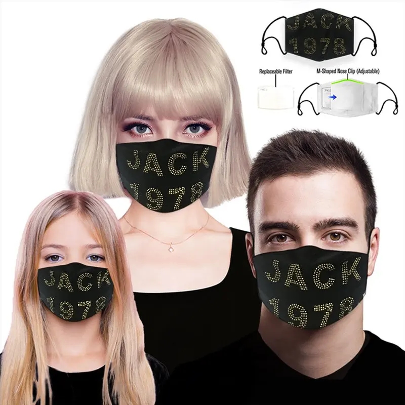 

FNJACK 1 mask 2 filters Mascarillas Rhinestone Gliter Fashion Luxury Mask Mouth reutilizable Mascarilla Washable Reuseable