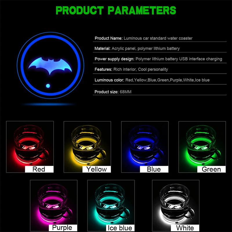 2 шт. 68 мм Автомобильный Интеллектуальный светодиодный держатель для бутылки с