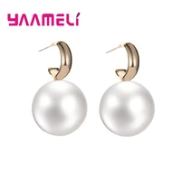 high quality simulated pearl drop earrings circle white red ball bead pendant long dangle womens piercing jewelry