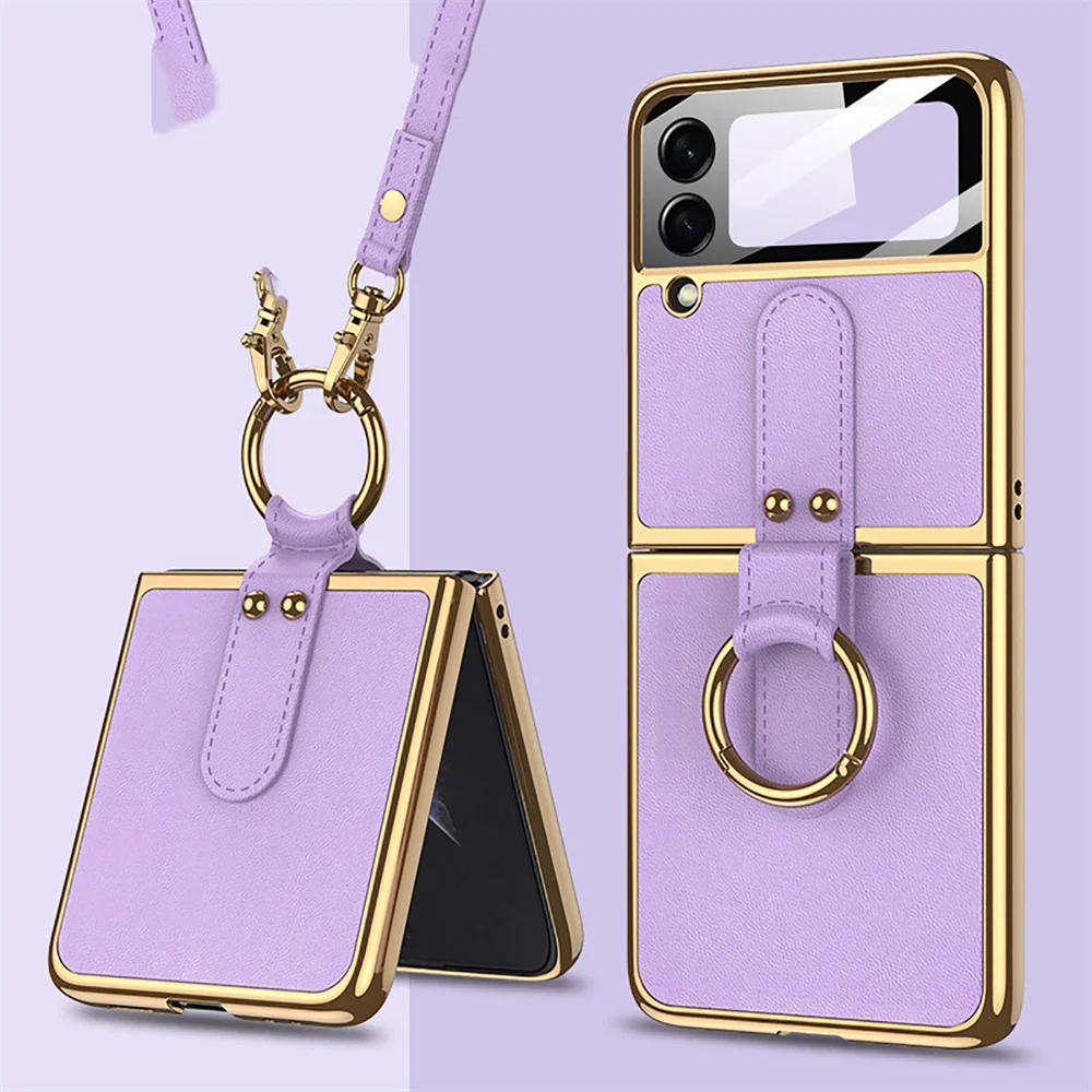 

For Samsung Flip3 Z Flip 3 Case All-inclusive Back Cover For Samsung Flip3 Z Flip 3 5G Phone Cases Lanyard Fundas
