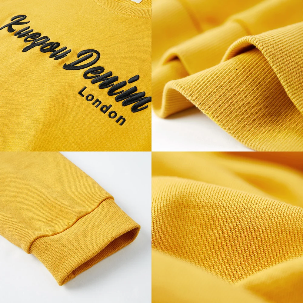 

KUEGOU 2021 Autumn 100% Cotton Embroidery Blue Sweatshirts Men Fashions Japanese Streetwear Hip Hop Male Brand Clothes Top 2240