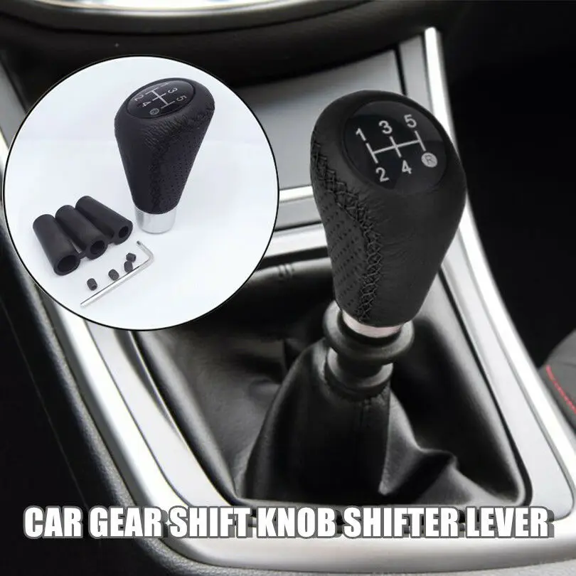 Универсальный 5 Скорость черные кожаные алюминиевая ручная ручка переключения