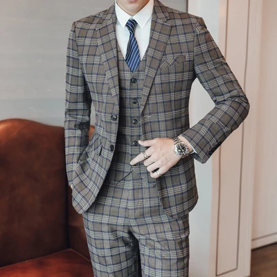 Мужской деловой смокинг костюм из трех предметов мужской свадебный облегающий