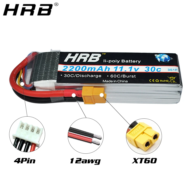 Литий полимерный аккумулятор HRB 3S 11 1 В 2200 мАч 30C T XT60 Deans XT90 EC5 мама для осевых