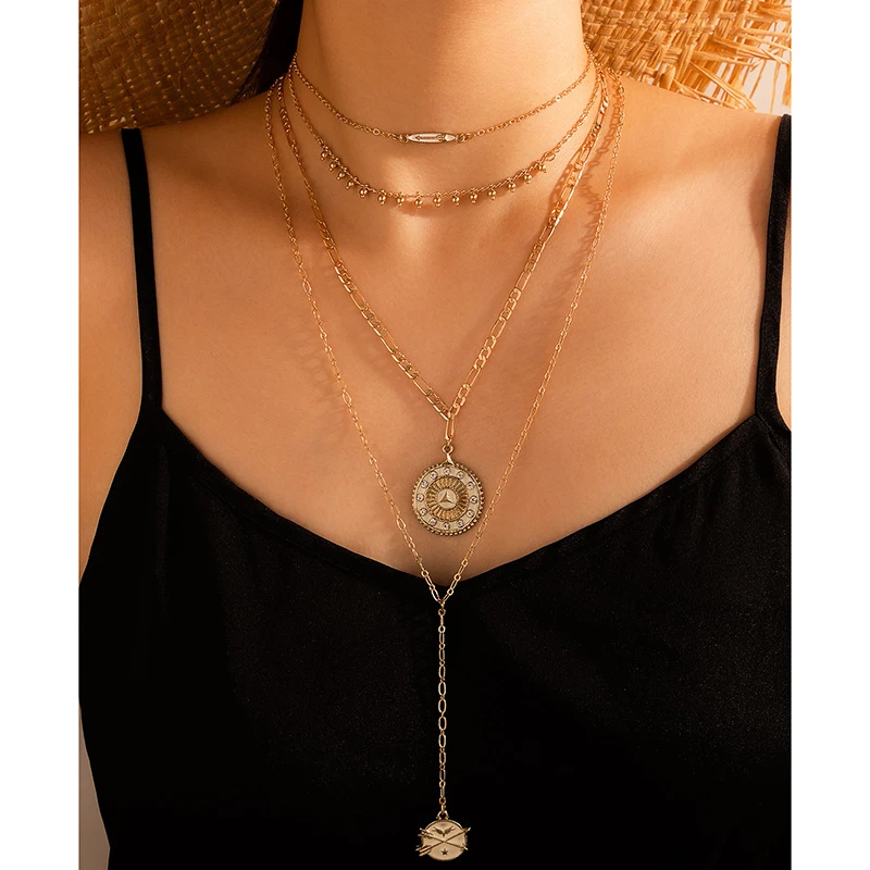 

Docona Multilayer Geometric Pendant Necklace for Women Vintage Gold Long Sweater Chain Charming Jewelry Gift 2021 New 9888
