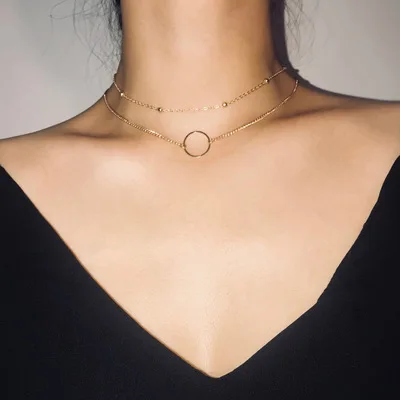

NEW Choker Necklace Women Two Layer Round Necklaces Gold Color Necklace Chocker Neck Fashion Drop shipping
