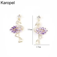 trendy classic colorful cubic zirconia flamingos drop earrings for women fashion animal pink purple earring female party jewelry