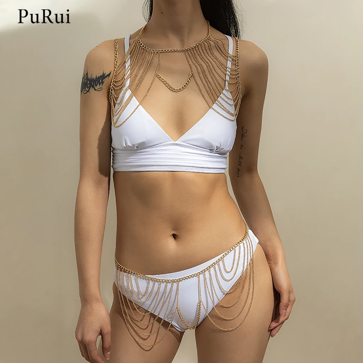 

PuRui Sexy Summer Bikini Body Jewelry Women Layered Tassel Waist Chains Belt Chest Chains Harness Beach Body Jewelry Accessories