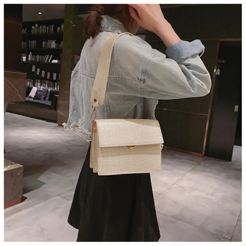 

Luxury Brand Female Flip Square Bag 2021 New Quality Leather Women's Designer Handbag Crocodile pattern Shoulder Messenger Bags