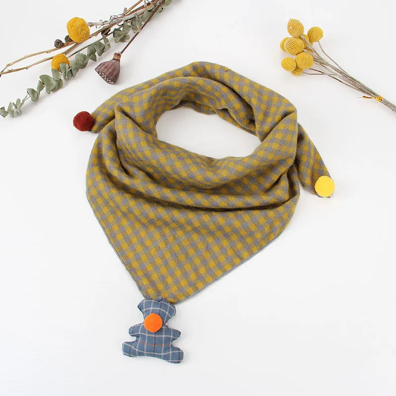 Детский хлопковый шарф высокого качества треугольный с принтом Сезон осень зима