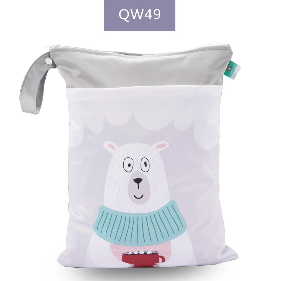 QW49-wet bag Elinfant 1 шт. многоразовая водонепроницаемая сумка для подгузников с модными принтами влажная сухая сумка для подгузников с двойным карманом тканевые сумки с ручками 30*40 см - Цвет: QW49-wet bag