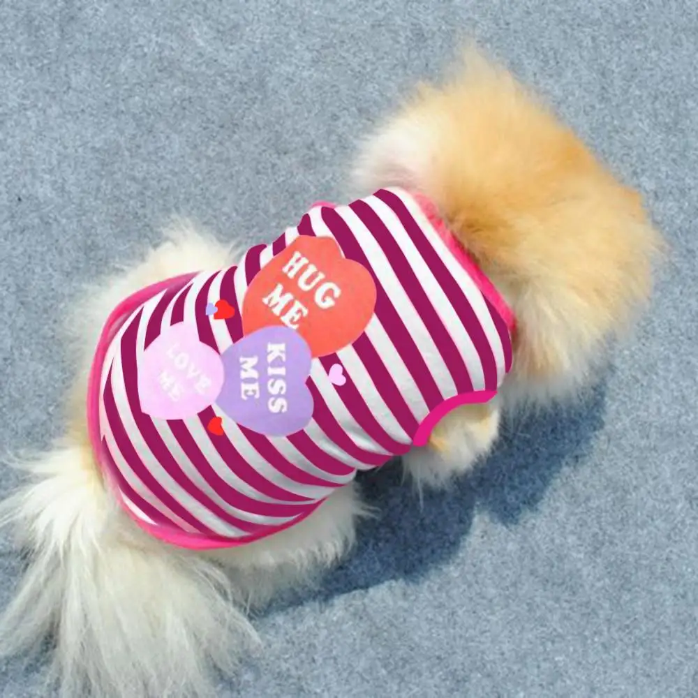 

Hot Sales Pet Puppy Dog Summer T-Shirt Small Cat Clothes Stripes Heart Vest Apparel XS-L