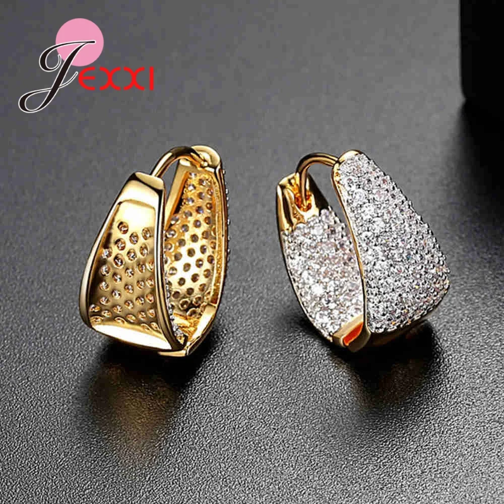 Нежные кольца золото Цвет 925 стерлингового серебра серьги для женщин хрустальные