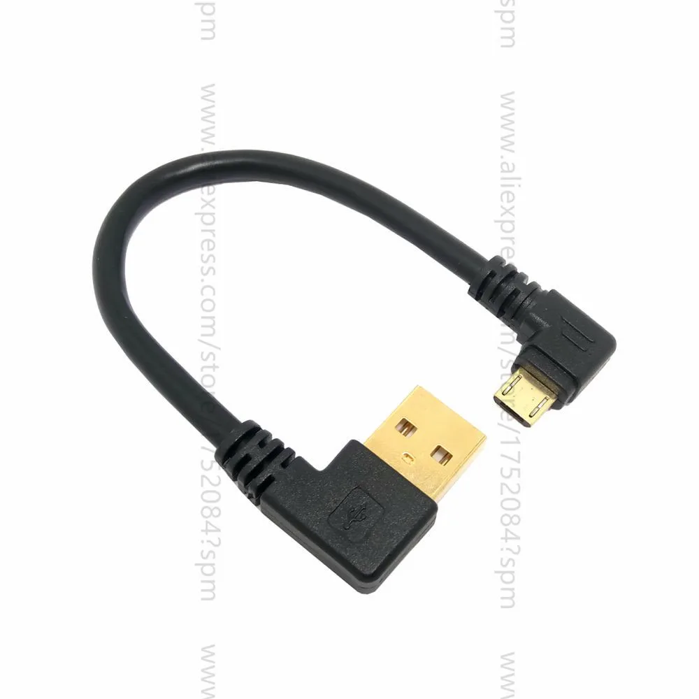 

Высококачественный позолоченный штекер 100 шт./лот, 15 см, короткий 90 градусов, левый угол, USB A папа-Micro USB, правый угол, кабель питания для переда...