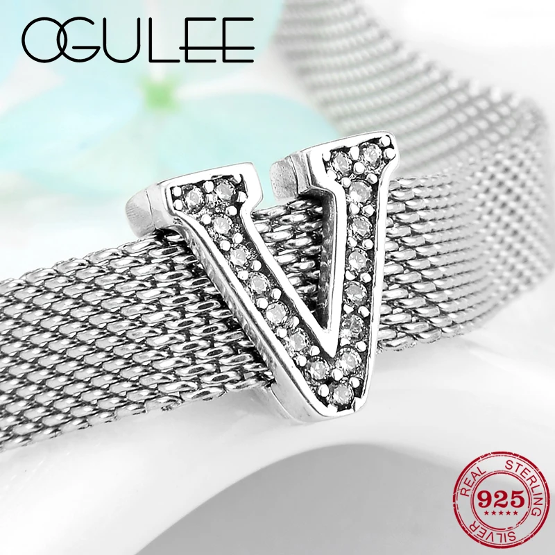 Хит 925 пробы серебро прозрачный кристалл циркон удача буквы V зажим бусины