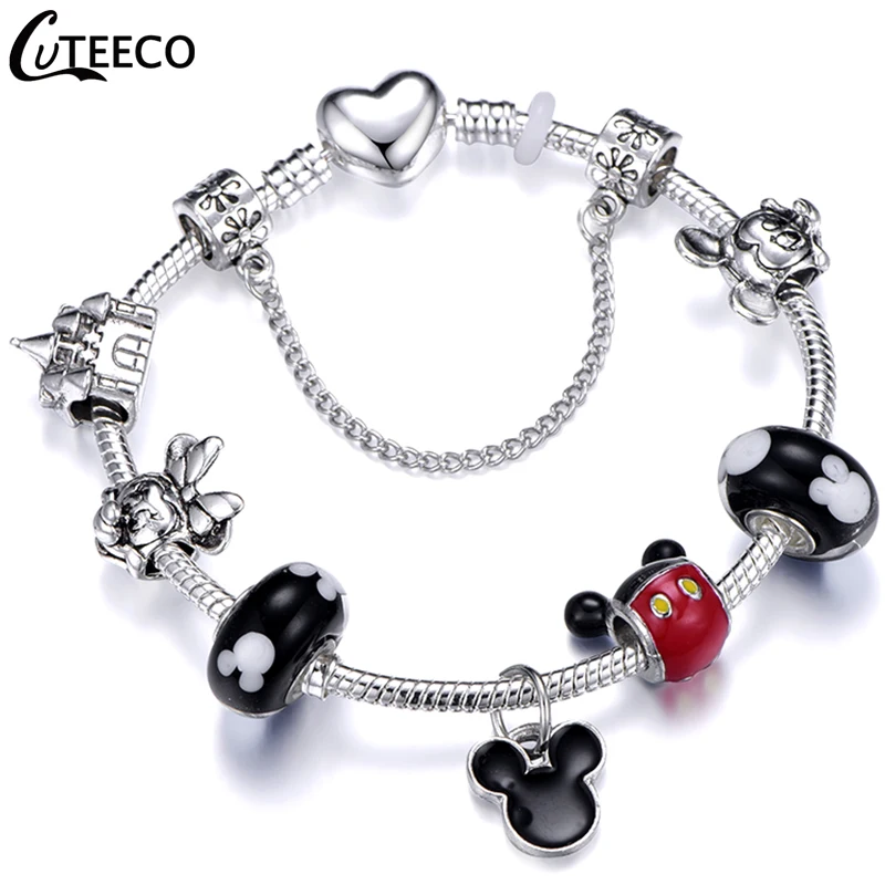 CUTEECO старинные серебряные талисманы браслеты для женщин Новые Микки хрустальные бусины для рукоделия Fit брендовый браслет для женщин Pulseira ювелирные изделия - Окраска металла: V