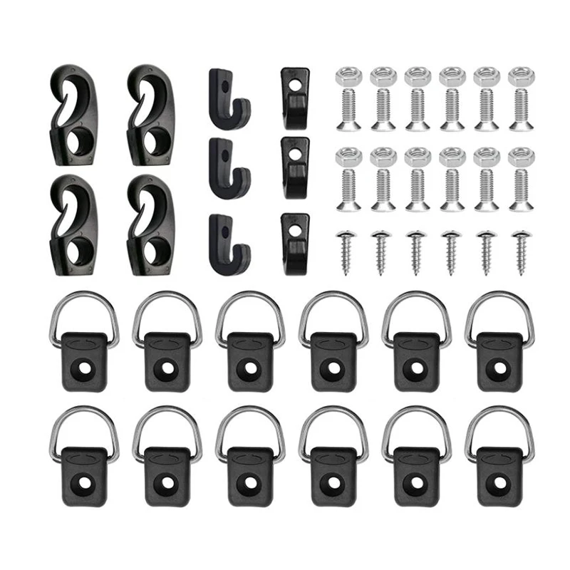 

Kayak D Ring with Screw,Kayak Deck Loops Kit with M6 Screws J-Hooks Bungee Cord Ends for Kayaks Canoes Boats Fishing,Etc
