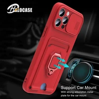magnetic ring holder case for iphone 13 12 11 pro max xr x 7 8 plus se 2020 push window card slot bag back soft silicone cover
