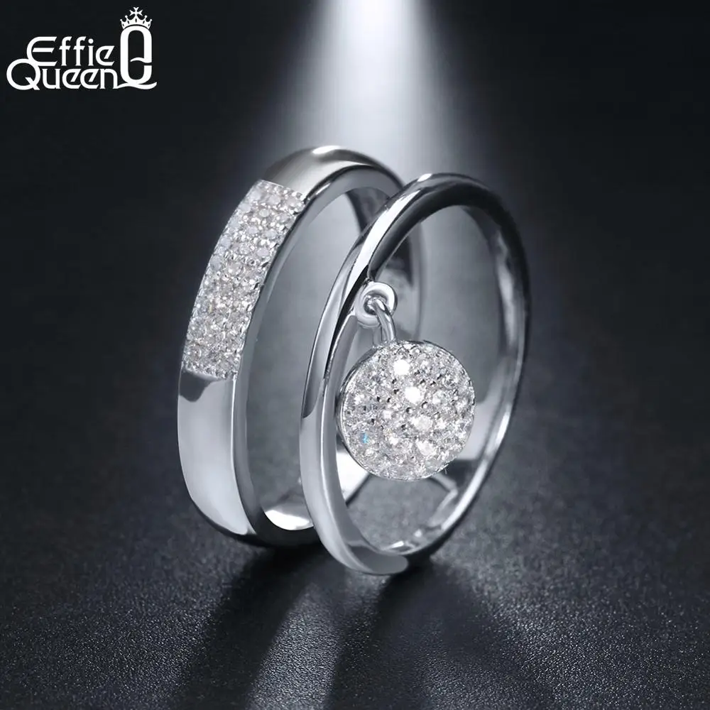 Effie queen 925 пробы серебряные женские кольца AAA Блестящий кубический циркон проложенный Двухслойный дизайн женские ювелирные изделия для вечеринки подарок TSR54