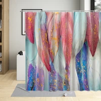 animals feather shower curtain peacocks texture watercolor floral pattern bathroom decor polyester cloth hanging curtains sets
