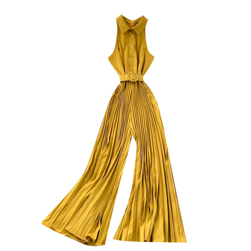 

Commuter Women's European American Style Jumpsuit Women Temperament Lapel Slim Breasted Heavy-duty Pleated Wide-leg Pants UK914