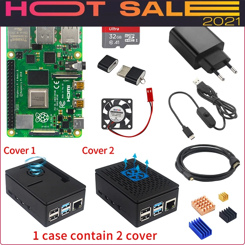 Bestellen 4 8gb/4gb/2gb Kit + Power Adapter + Abs Fall + 16gb/32gb Sd Karte + Kartenleser + Kühlkörper Für 4 Modell B