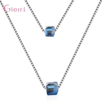 925 sterling silver cube zircon pendant neckace for women girl chain necklace choker collares crystal pendant necklace