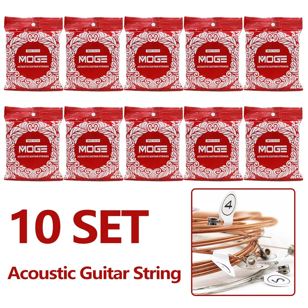 

MOGE GR12 Acoustic Guitar String Folk Guitar Strings (012-053inch) 10 Set 05-46 Inch Metal 6 Strings/set Extra-light Clear Sound