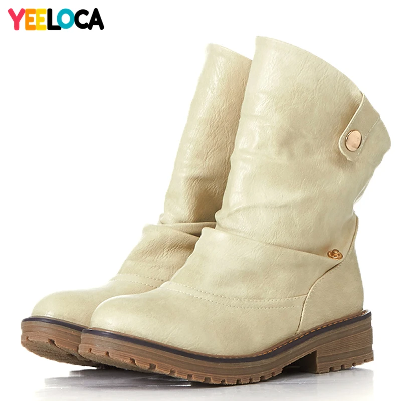 

YEELOCA Boots winter women round toe square heel western mid calf med heels adult rome casual woman shoes