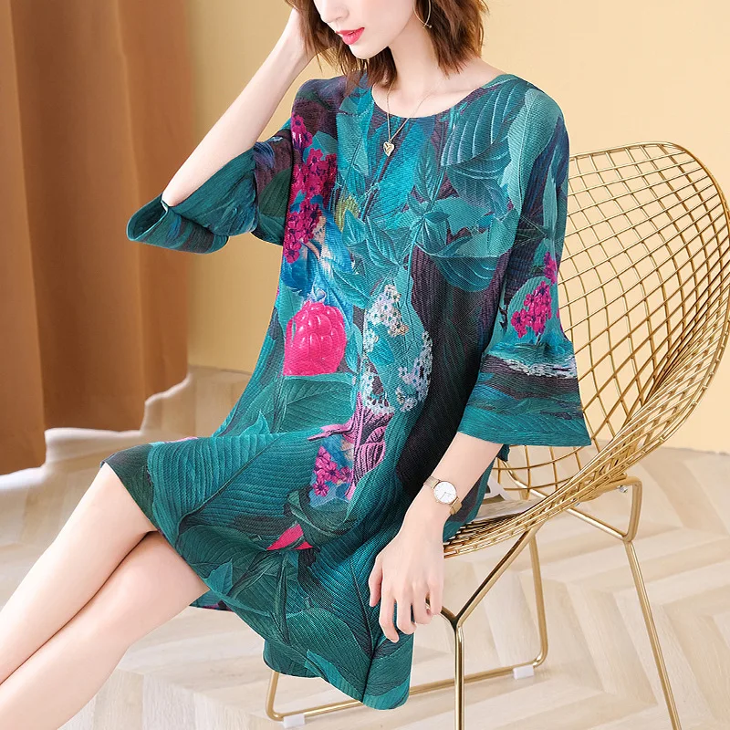 

Oversized Pleated Dress Fall 2020 New Women's Fashion Printed Loose Dress