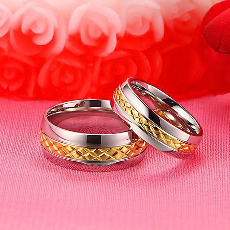 Обручальные кольца для мужчин и женщин поверхность ромба золотого цвета пара из