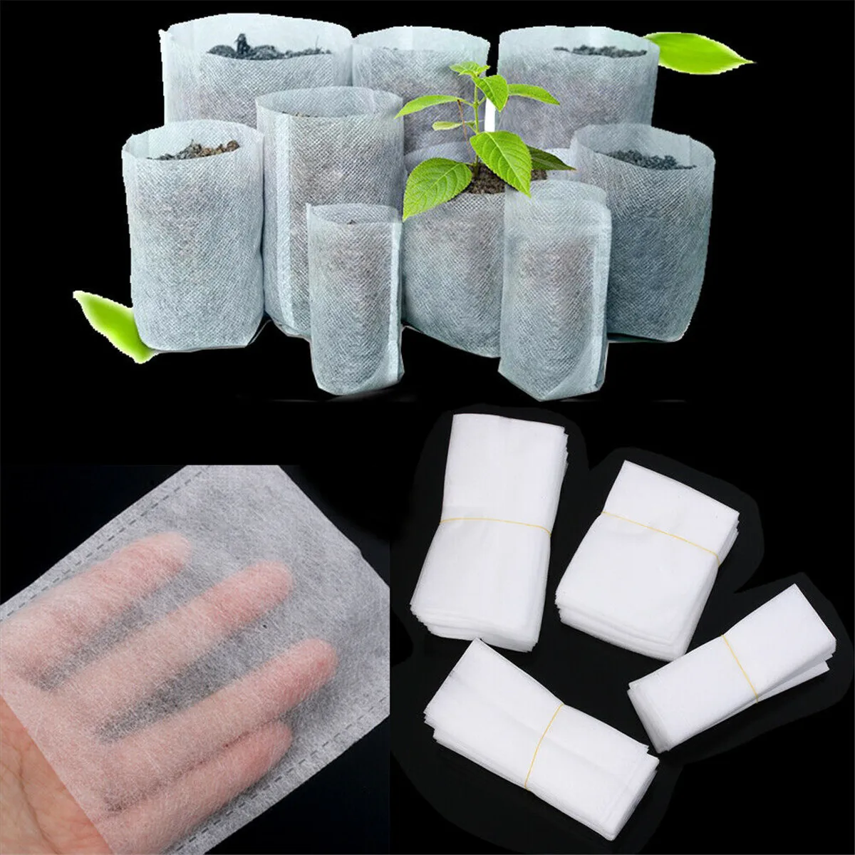

100pcs Biodegradable Non-Woven Nursery Bags Plant Grow Bag Pouch Pots