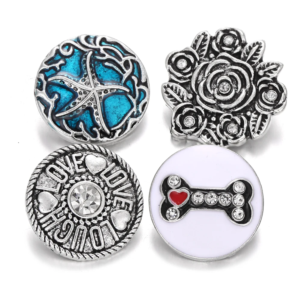 10pcs/lot Wholesale Snap Button Jewelry Vintage Metal Crystal Rhinestone Blue Starfish 18mm Buttons Fit Bracelet | Украшения и