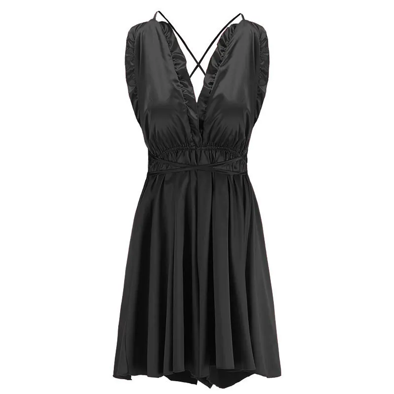 

Creation 202 Women's Sexy Nightdress Satin Deep V Bandage Nightdress Sexy Backless Pajamas Home Suspender Nightdress