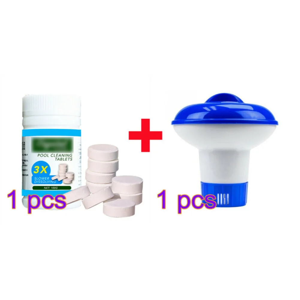 

100Pcs/Bottle Pool Cleaning Effervescent Chlorine Tablets & Tablets Dispenser Set For Home Cleaning Swimming Pool Clarifier