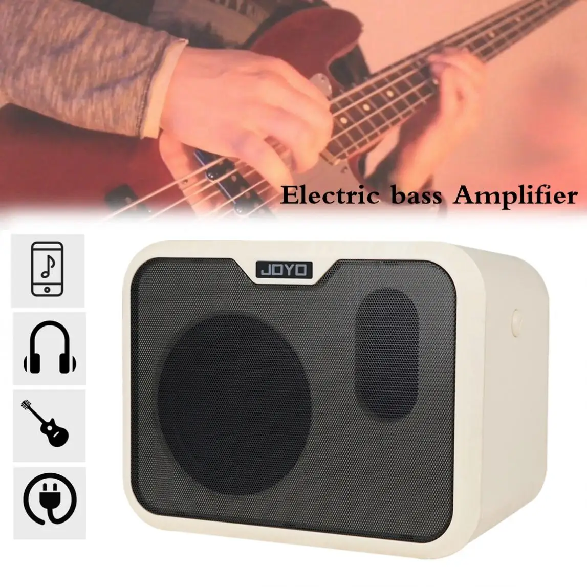 Enlarge 5 Inch Portable Mini Electric Bass Amplifier Speaker 10Watt Amp Normal / Drive Dual Channels with Power Adapter