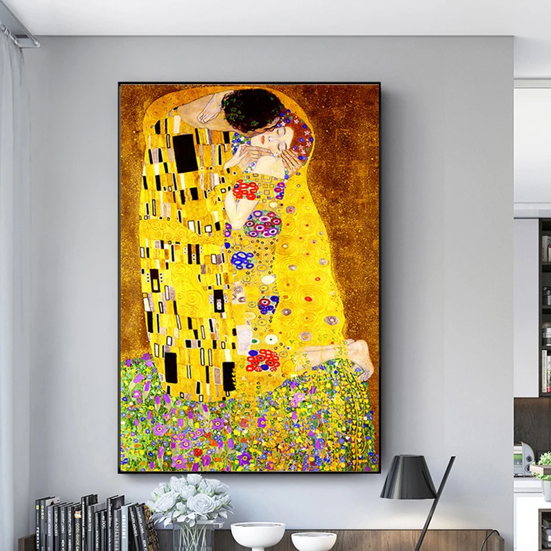 

Поцелуй Густава Климта, статуэтка, картина маслом на холсте, скандинавские постеры и искусство для гостиной