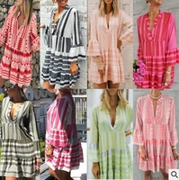 dress summer 2021 new printed dress loose european and american fashion v neck chiffon pleated skirt