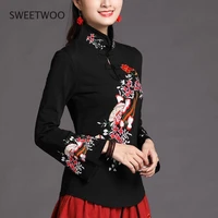 cheongsam women tops 2021 summer fashion cotton blend splicing turtleneck embroidery chinese style qipao shirts woman
