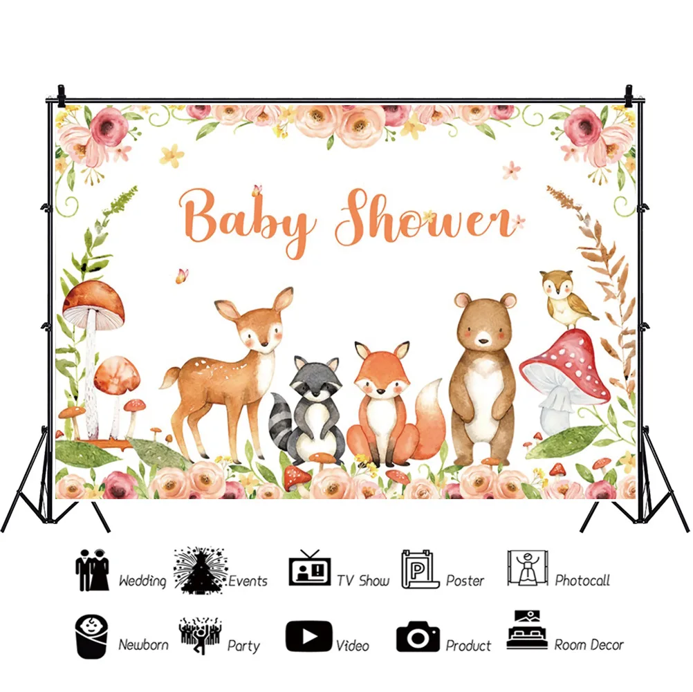 

Cute Animal Flower Mushroom Children Backdrops Photography Baby Shower Birthday Party Kids Photos Background for Shooting Decor