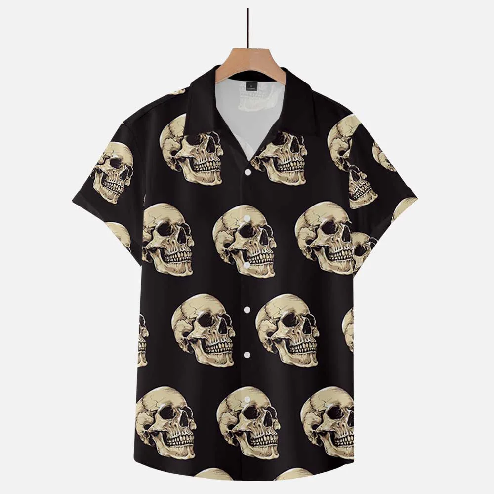 

2021 Summer Short-sleeved Shirt Skull Plus Size Summer Casual Elements Men's Clothin